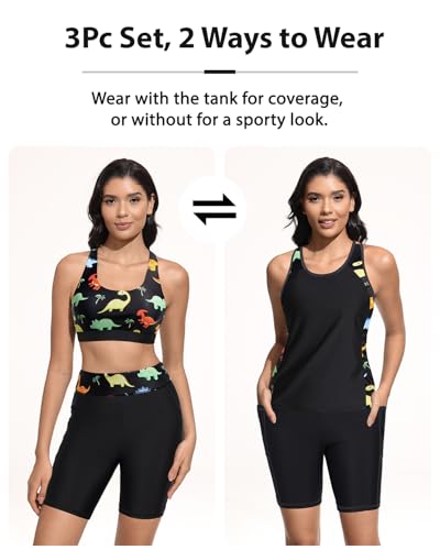 Tempt Me Women 3 Piece Tankini Swimsuits - Athletic Bathing Suits Swim Tank Top with Boy Shorts and Bra Modest Swimwear 2026