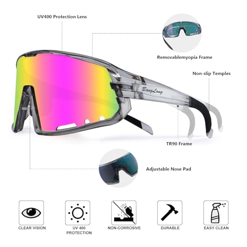 BangLong Sports Sunglasses for Men Women - UV400 Protection Sun Glasses for Running Cycling Baseball Fishing