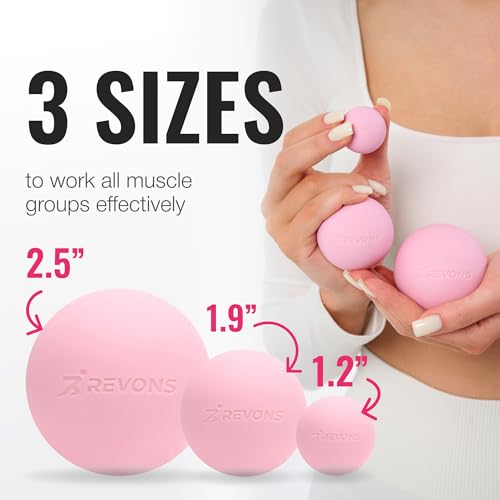 REVONS 3 in 1 Massage Ball Set - Lacrosse Balls for Myofascial Release, Back Pain Relief, Face Fitness, Trigger Points, Yo...