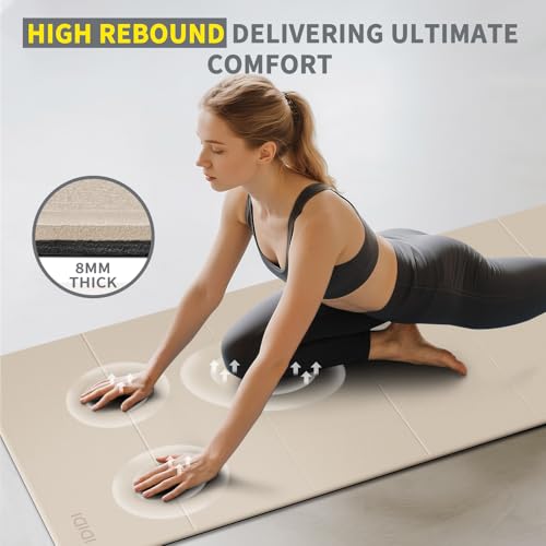 Foldable Yoga Mat Extra Thick & Large (74" x 31.5" x 0.32"), Double-Sided Non Slip & Lightweight Fitness Mat, 8mm Thick Wi...