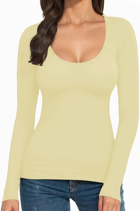 Olankaro Women's Top Scoop Neck Thermal Underwear Shirts Soft Long Sleeve Slim Fit T Shirt Base Layer(White,XXL)