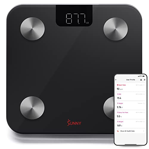 Sunny Health & Fitness 20 Metric Advanced Body Fat Composition BMI Scale with Health Tracker & Analyzer App - Smart Bathro...