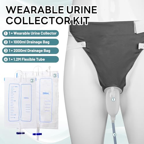 Wearable Urine Collector with Reusable Silicone Urine Pouch Breathable Fixing Pants 2000ml and 1000ml Urinary Drainage Bag...