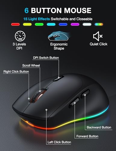 Wireless Keyboard and Mouse Combo - 9 Backlit Effects, RGB, Ergonomic Wrist Rest, Phone Holder, 2.4G Full Size, Rechargeab...