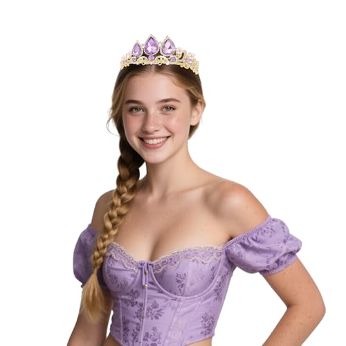 Semato Purple Princess Crown Halloween Cosplay Tiara Purple Crystal Crown for Party and Birthday Gifts