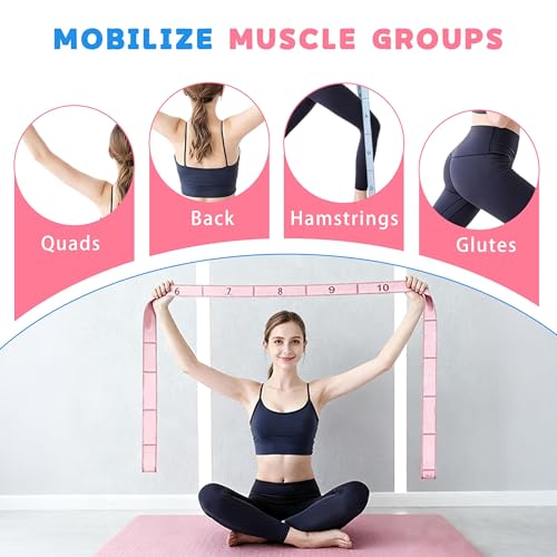 2PCS Elastic Yoga Stretching Strap with 12 Loops Stretch Resistance Exercise Bands for Yoga,Pilates,Dance,Rhythmic Gymnast...
