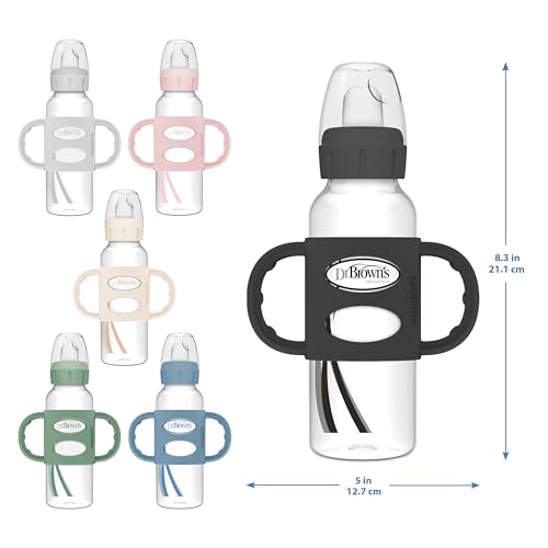 Dr. Brown's Milestones Narrow Sippy Spout Bottle with 100% Silicone Handles, Easy-Grip Handles with Soft Sippy Spout, 8oz/250mL, Light-Pink & Ecru, 2-Pack, 6m+
