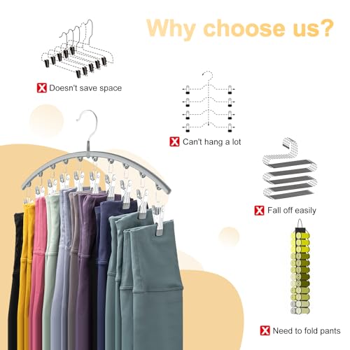 Volnamal Legging Organizer for Closet, Metal Yoga Pants Hanger w/Rubber Coated 2 Pack w/10 Clips Hold 20 Leggings, Hangers...