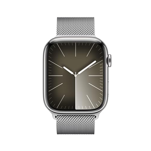 Apple Watch Series 9 [GPS + Cellular 45mm] Smartwatch with Silver Stainless Steel Case with Silver Milanese Loop. Fitness ...