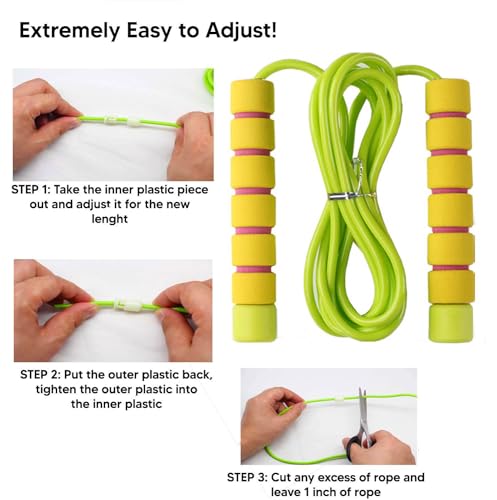 Adjustable Soft Skipping Rope with Skin-Friendly Foam Handles for Kids, Children, Students and Adults, Fitness Jump Rope F...