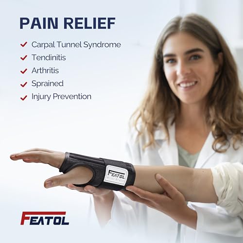 FEATOL 2 Pack Carpal Tunnel Wrist Brace For Work With Wrist Splint, 6.5'' Wrist Brace Night Support For Women Men, Pain Re...