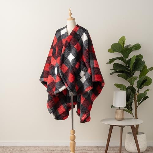Berkshire Blanket Double Sided Sherpa Wearable Blanket,Warm Cozy Shawl with Pockets Plush Cape Wrap