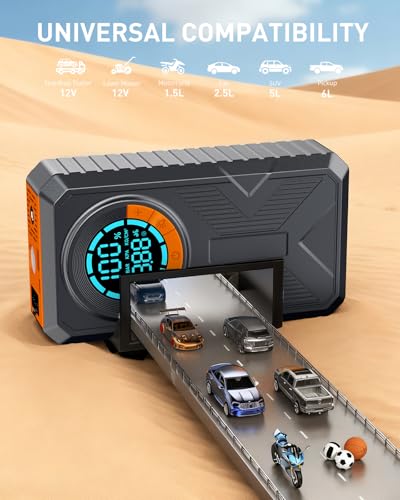 Jump Starter with Air Compressor, Battery Jumper Starter Portable Jump Box，Car Battery Jump Starter 8.0 Gas/7.0L Diesel 12...