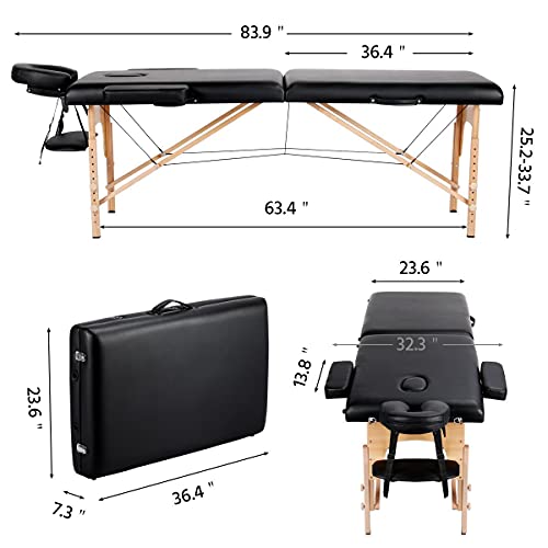 Yaheetech Massage Table Portable Lash Beds Spa Bed Massage Couch Foldable Spa Tables Adjustable 2 Fold with Non-Woven Bag ...