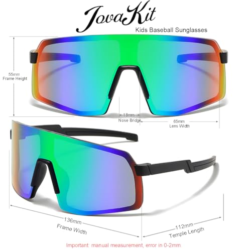 JOVAKIT Kids Baseball Sunglasses for Boys Girls Age 3-13, Youth Baseball Sun Glasses UV400 Sports Cycling Shades