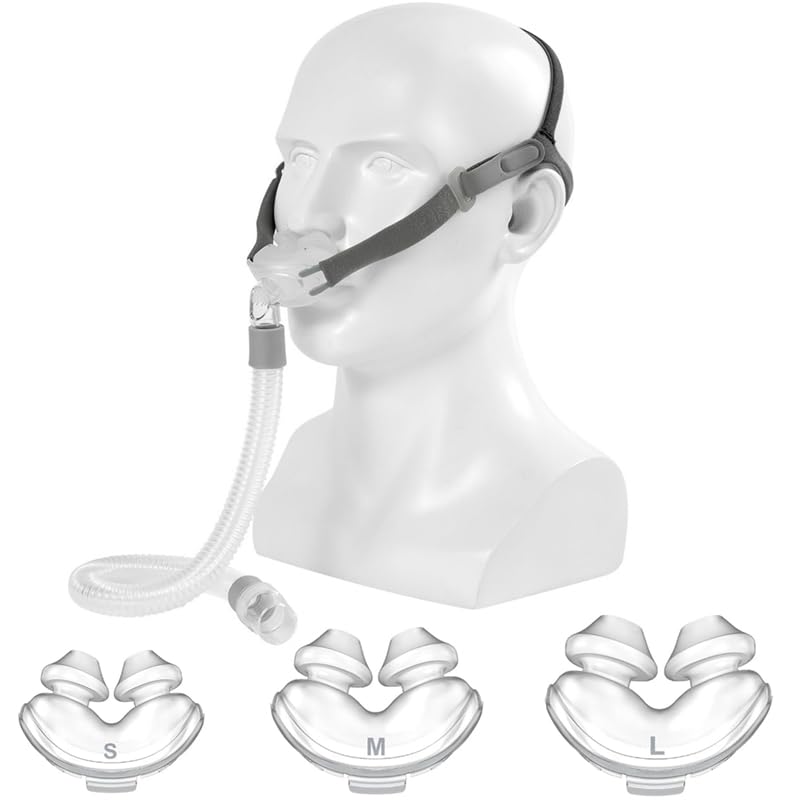 Nasal Pillow CPAP Mark Universal Replacement Kit, CPAP Nasal mask with S,M,L Size Nose Pillow Adapter, Headgear, Frame, and Hose Easy to Connecting Your CPAP Machine