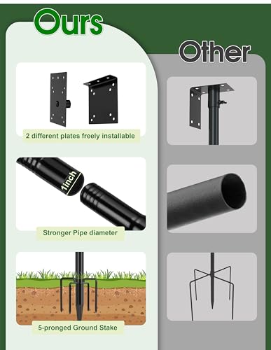 XDW-GIFTS Bird House Pole, 1 Pack 109 Inch Metal Bird Feeder Pole for Outdoor, with 5-Prong Heavy Duty Base for Birdhouse ...