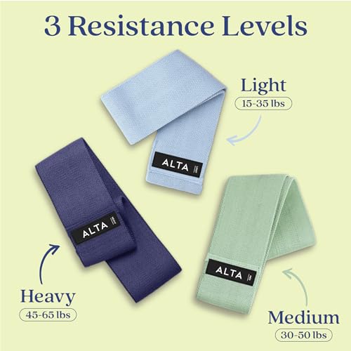 ALTA Booty Bands for Women - Premium Non-Slip Fabric Resistance Bands for Working Out - Cloth Resistance Bands for Legs, F...