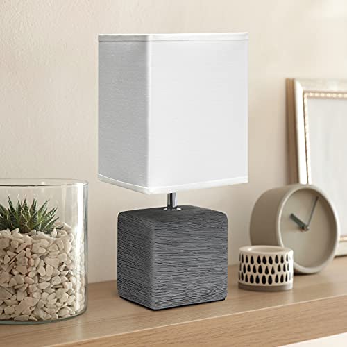 Simple Designs Lt2072-Gry Petite Faux Stone Table Lamp, Gray/White Fabric Shade, Ceramic, 1 Count