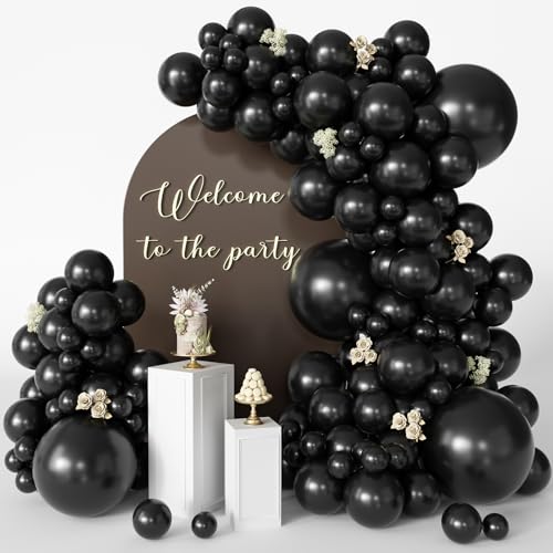 CVPARTYON Black Balloons 125 Pcs Different Sizes Pack of 18 12 10 5 Latex Balloons for Birthday Party Black Balloon Arch K...