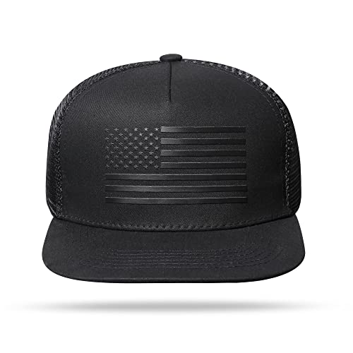 UALON Baseball Cap, Snapback Trucker Hat for Men & Women with American Flag and Adjustable, Breathable Mesh, Flat Bill Hats