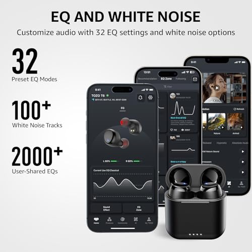 TOZO T6 Wireless Earbuds, Bluetooth Ear Buds, Stereo Sound in Ear Headphones, 50 Hours Playtime, AI Clear Call, Wireless C...