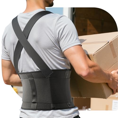 SOLOEVER Work Back Brace for Men & Women, Adjustable Lower Back Support Belt with Suspenders for Back Pain Relief, Moving ...