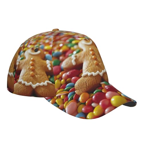 bmnaswt Gingerbread Man Candy Print Fashion Curved Edge Baseball Cap for Men Women, All-Season Outdoor Sports Travel Cap B...
