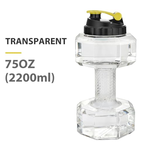 2.2L / 75Oz Dumbbell Shape Water Bottle, PETG Eco-friendly Sports Fitness Exercise Water Jug for Gym, Yoga, Running, Outdo...
