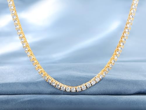 Gemsme 18K Yellow Gold Plated Tennis Necklace/Bracelet/Earrings/3 Row Ring Sets Pack of 4