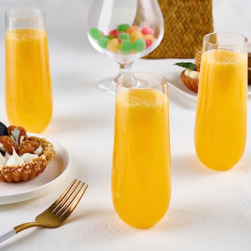 FOCUSLINE 24 Pack 9 Oz Clear Plastic Champagne Flutes, Stemless Plastic Champagne Glasses Clear, Heavy Duty Toasting Glass...