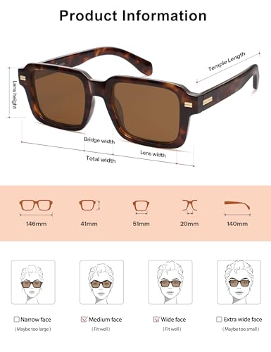 SOJOS Trendy Square Polarized Sunglasses for Women Men, Retro Vintage Womens Mens Rectangle Shades SJ2345
