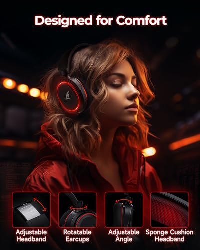 Wireless Gaming Headset, 7.1 Surround Sound, 2.4Ghz USB Gaming Headphones Bluetooth 5.4, 100-Hr Noise Canceling Mic RGB Li...