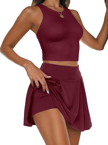 2-Piece Women's Sports Set - Crop Tank&High Waisted Skirt, Casual Sportswear for Tennis, Jogging, Gym, Yoga