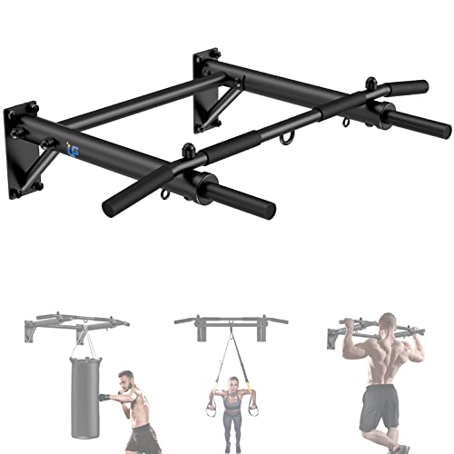 Wall Mounted Pull Up Bar, Thicken Steel Max Load 300 lbs，Punch Bag and TRX Training Hook for Home Gym Upper Body Workout C...