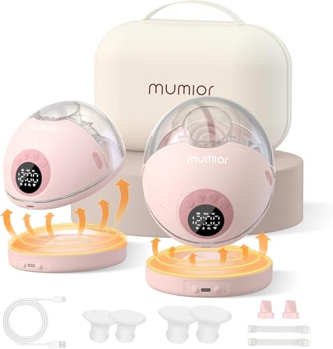 Heated Base Hands Free Breast Pump, Wearable Breastfeeding Pump of Baby Heated Dustproof Base, Voice Prompts LED Display w...