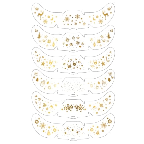6 Sheets Gold Christmas Freckles Patch, Face Glitter, Makeup Accessories for Women, Temporary Water Transfer Tattoos, Unis...