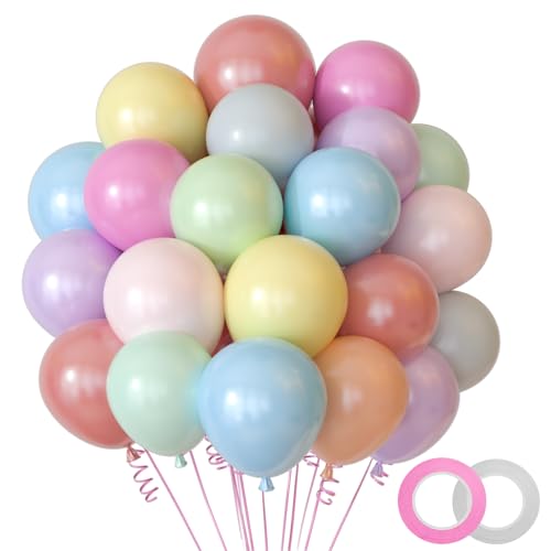 NACHLYNN 60 pcs Party Latex Balloons 12 inches Pastel Rainbow Birthday Balloons for Birthday Baby Shower Wedding Rainbow P...