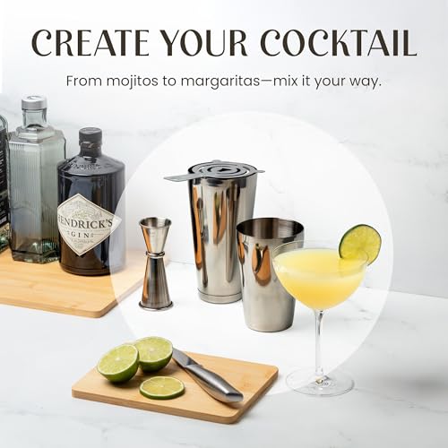Mixology & Craft Boston Shaker Set with Weighted Martini Shakers | Cocktail Shaker Set Includes Strainer and Japanese Jigg...