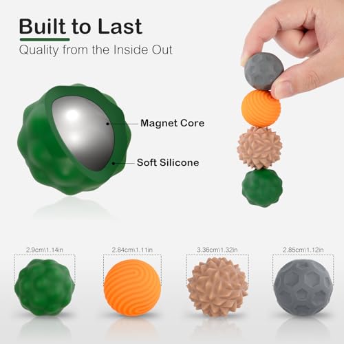 Fidget Toys Adults – 4PCS Magnetic Silicone Stress Balls for Anxiety, Focus & ADHD Relief, Textured Sensory Desk Gadgets, ...