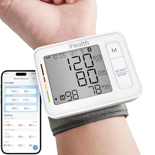 iHealth Push Wrist Blood Pressure Monitor, Digital Bluetooth Blood Pressure Machine with Large Display and Portable Carryi...