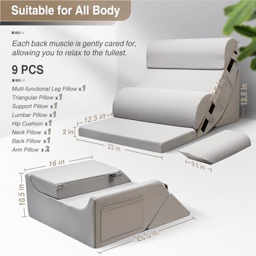 9PCS Orthopedic Bed Wedge Pillow Set for After Surgery Recovery, Body Positioners for Back and Leg Pain Relief, Adjustable...