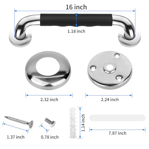 2 Pack 16 Inch Grab Bars for Bathtubs and Showers, Anti Slip Handicap Grab Bars for Shower, Safety Bath & Toilet Rail for ...