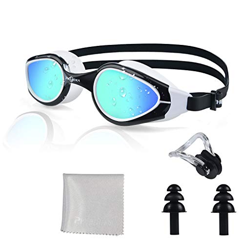PHELRENA Swim Goggles, Anti Fog,No Leaking,UV Protection,Shatter-Proof, Clear Wide Vision Triathlon Swim Goggles