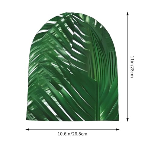 Green Palm Leaf Print Soft Beanie Hat for Men Women Warm Fashion Cap for Jogging Cycling Gift Outdoor Use