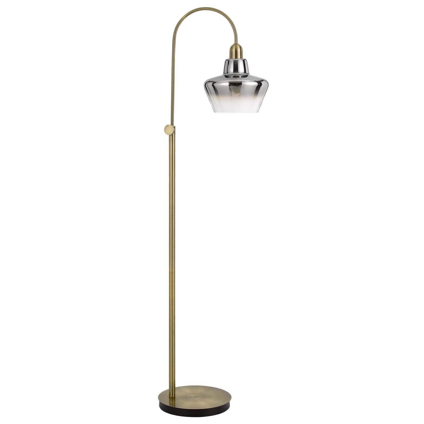 HomeRoots Adjustable Arc Floor Lamp with Antiqued Brass Mirrored Glass Shade, 61 in. Height