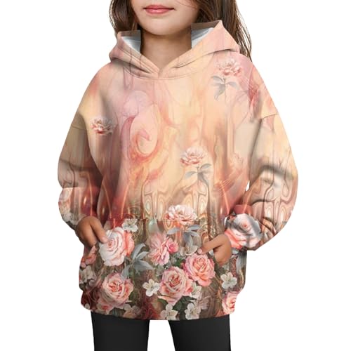 Boys Sweatshirts Size 6 Fashion Floral Print Sweatshirts Cute Hooded Hoodies Y2K Long Sleeve Fall Pullover Tops Pocket