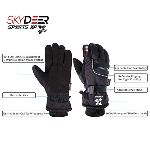 SKYDEER 100% Waterproof and Premium Deerskin Suede Leather Ski Gloves with 150G 3M Thinsulate Lining, Ultra Soft & Durable...