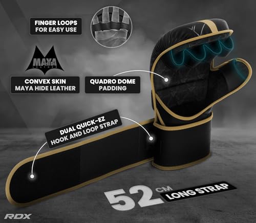 RDX MMA Gloves Sparring Grappling, Hybrid Open Palm Martial Arts Mitts Men Women, Maya Hide Leather Wrist Support, Cage Fi...