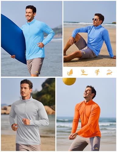 TACVASEN Men's Long Sleeve Athletic Shirts 1/4 Pullover Zip Sun Protection Rash Guard UPF 50+ Outdoor Running T-Shirts